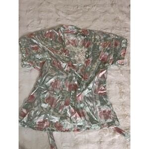 Vintage Lucie Ann II Nightie Robe Set Womens M Pink Satin Floral Lace M